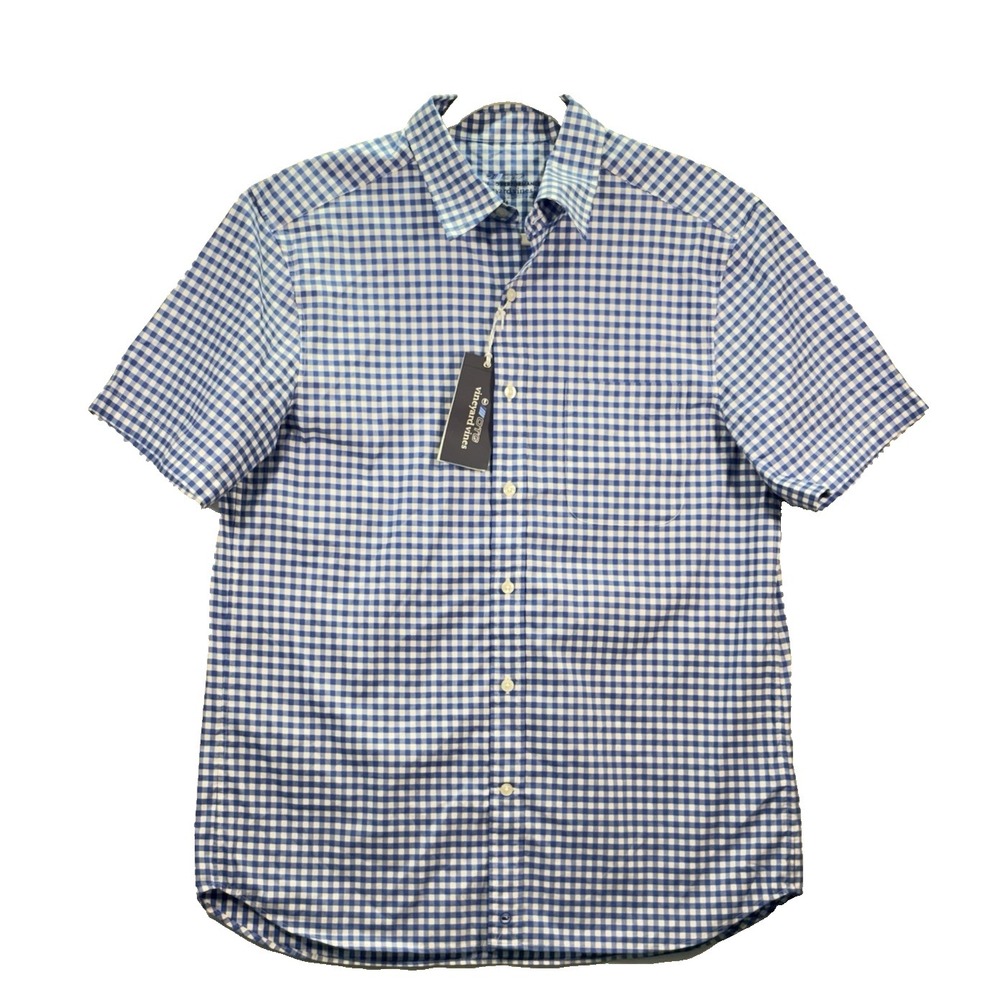 Vineyard‎ Vines OTG Perf Men Wicking Stretch Sapphire Gingham Shirt Medium NwT